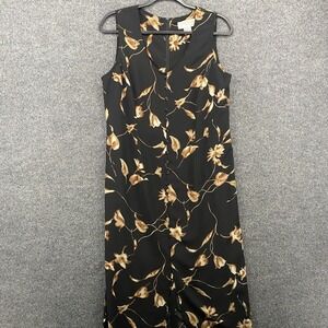 Casual Corner Dress Size 10 Black Floral Button Up Sleeveless Vintage 90s Ranch